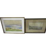 An antique print of Lyme Regis along with a watercolour of The Cobb signed F Heale, 1934