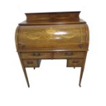 An Edwardian inlaid cylinder top ladies writing desk