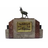 An Art Deco marble clock with a figure of a deer