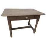 A rustic oak 19th century table with single drawer