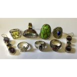 A collection of 925 silver rings etc