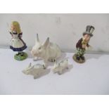 Beswick Alice and Mad Hatter from the Alice series along with Beswick pig and piglets