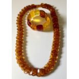 A Baltic Amber necklace and bracelet.