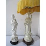 Two Chinese Blanc de Chine figures one as a lamp