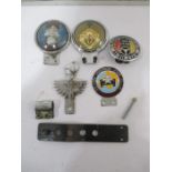 Five vintage car badges including 1951 Festival of Britain, Coldstream Guards, The City Livery Club,