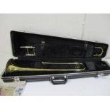 A cased Boosey & Hawkes "Besson 600" trombone with Denis Wick, London mouthpiece