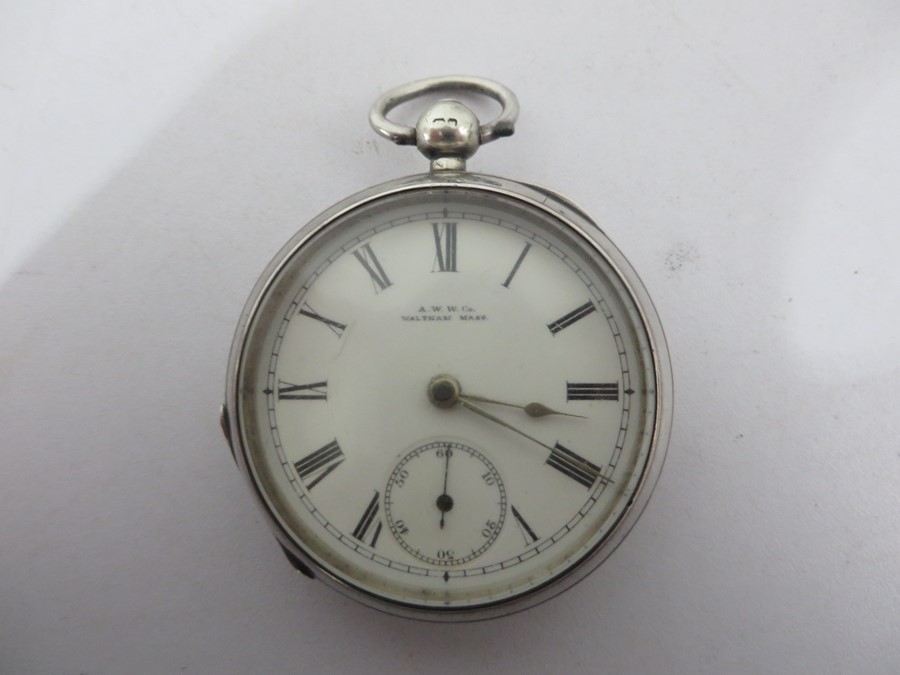 A. W. W. Co. Waltham Mass hallmarked silver cased pocket watch