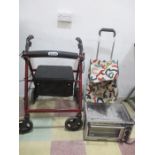 A walking aid, shopping trolley and Dualit mini oven