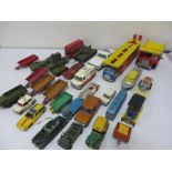 A collection of various Dinky diecast cars, boats, lorry, tanks etc