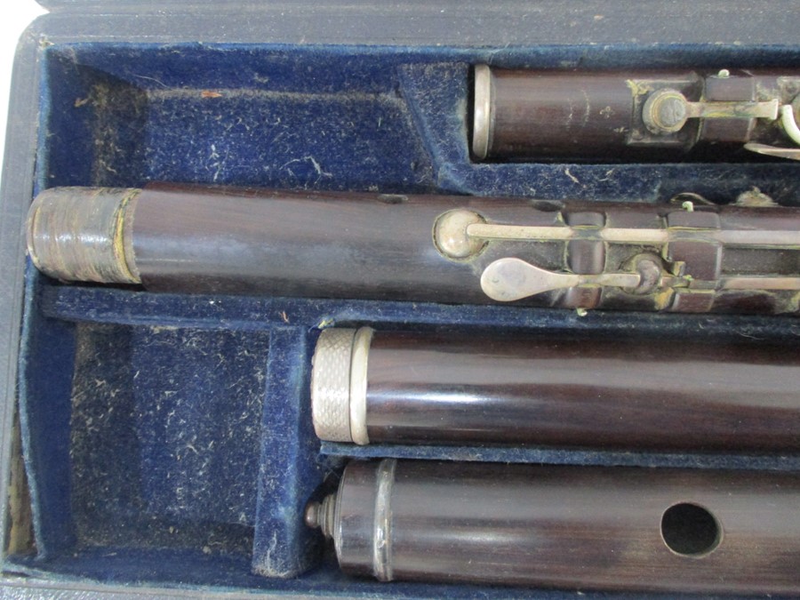 A 19th century cased Rudall & Rose flute with SCM mounts- some slight splitting to mouthpieces, - Image 12 of 13