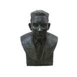 A life sized bronze bust of a gentlemen's head, indistinct signature - 62cm H