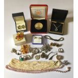 A collection of silver and costume jewellery including a 9 ct gold earring ( 2.1g)