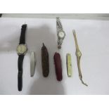 A collection of penknives and watches including Corvette gents watch