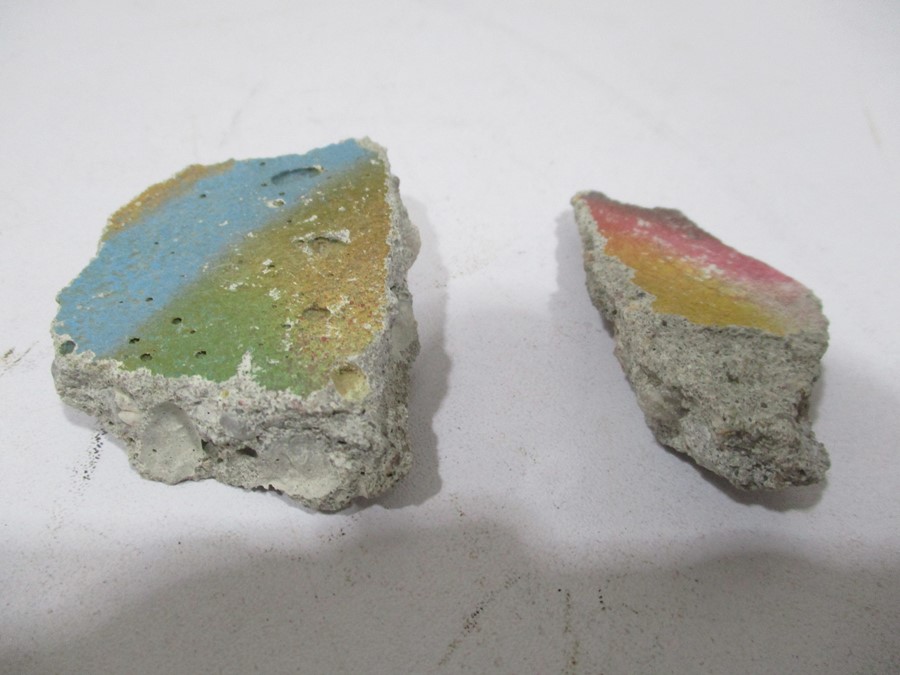 Two fragments of the Berlin Wall, 1989, largest 5.5 cm x 4 cm approx - Image 2 of 3