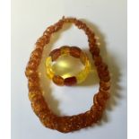 An amber necklace and bracelet.