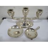 An 835 silver candelabra, a WMF pin dish and an SCM strainer