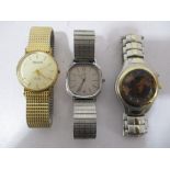 Three vintage watches including a 9 ct gold Ingersoll on expandable strap, Timex and Acuet,