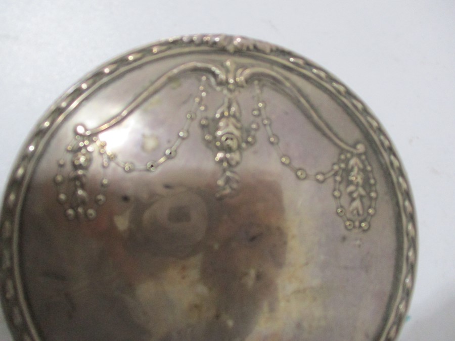 A hallmarked silver dressing table mirror along with a silver plated muffin fork - Image 2 of 9