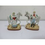 A pair of German figures of lady & gentleman with horses marked Germany 3416