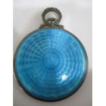 A small silver mirror with blue guilloche enamelling, Birmingham 1925