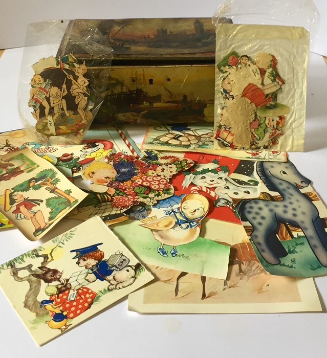 A collection of various scraps and other ephemera including a vintage Mickey Mouse transfer story