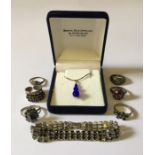 A small quantity of silver and other jewellery including a Bristol blue glass necklace.