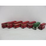A collection of seven diecast London Routemaster buses by Corgi, Dinky, Budgie etc