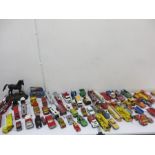 A collection of various diecast cars, toys, including Dinky, Corgi, Matchbox etc