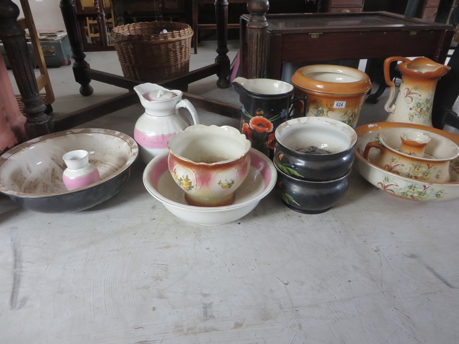 A collection of three jug and bowl sets etc.