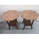 A pair of octagonal pub tables with copper tops