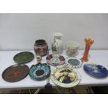 A collection of various china etc including Royal Doulton plate, character jug, carnival glass, Port