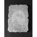 A silver Nathaniel Mills 'Garden Scene' card case. Hallmarked B'Ham 1842.