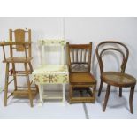 Three children's chairs along with a dolls high chair