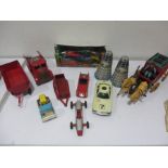 A collection of various toys, diecast cars etc including Tri-ang, Daleks etc