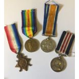 A group of 4 WWI medals including Military Medal awarded to T-23596 A. LCpl F.E.GREEN 46/R.P ASC