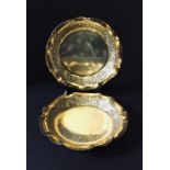 A pair of hallmarked silver gilt platters by CF Hancocks & Co, London 1896. Total weight 931g