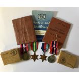 Four WWII medals (Two 1939-45 medals, Pacific Star and 1939-45 star) along with Soldiers Service pay