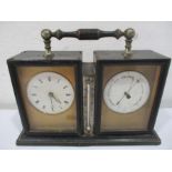 A Victorian ebonised office compendium, the clock with shuttered winding door to reverse- key in