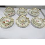 A Victorian part gilded tea service with floral decoration - some A/F