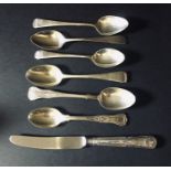 Six hallmarked silver teaspoons along with a silver handled knife