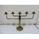 An arts and crafts Menorah style hammered brass five branch candelabra - approx 39cm H x 58cm W