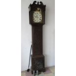 A longcase clock with painted dial and carved oak case A/F