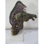 A bronze and amethyst geode and rock crystal sculpture after Ebano, signed A Temo (?) '85, 38cm