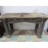 A heavily carved Victorian alter table with pine plank top A/F