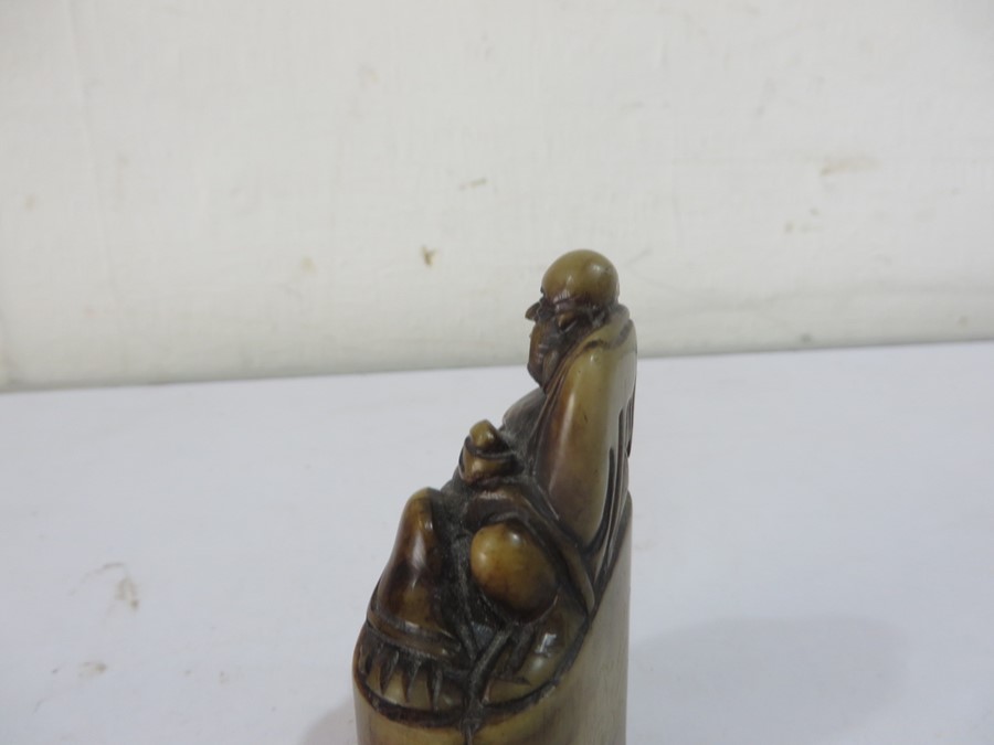 A Chinese inscribed soapstone seal with a figure of buddah - Approx 7.8cm height - Image 5 of 13