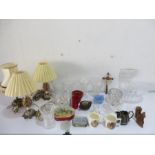 A collection of miscellaneous china and glass including Art Deco ash trays, table lamps etc