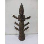 An oriental wooden carved figure of a deity - approx 74cm H