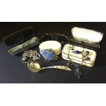 A small collection of costume jewellery etc including Lapis Lazuli, silver, antique spectacles etc.