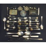Two hallmarked silver spoons, silver salt spoons, silver fish slice along with quantity of various