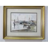 A watercolour of a harbour scene signed Don Glynn